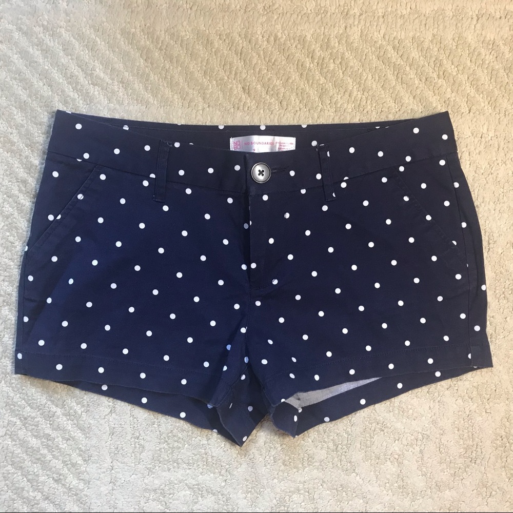 White Polkadot Navy Blue No Boundaries Shorts